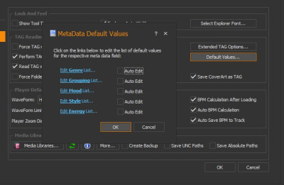 MetaData Default Values popup