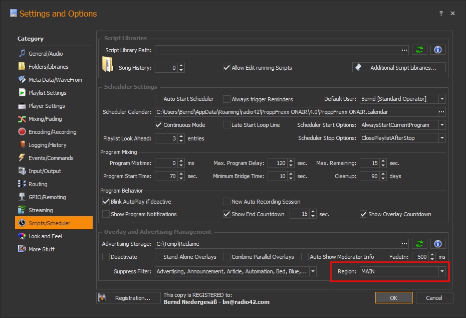 Select the appropriate Advert Region in your general settings for each instance