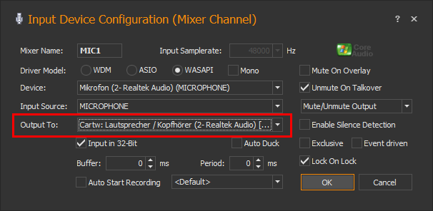 Output your MIC input also to the 'Cartw' channel