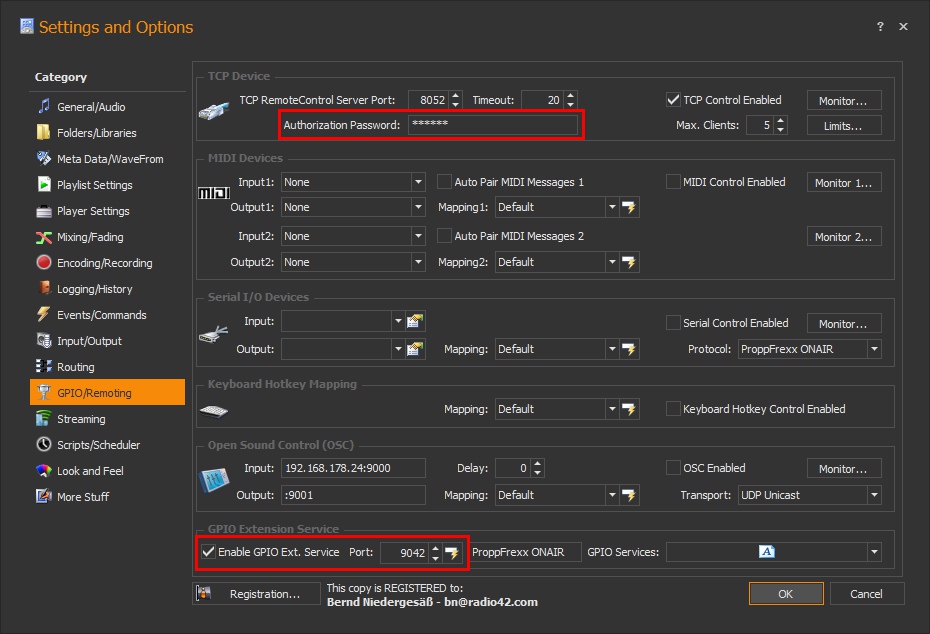 Server-Side: Configure the GPIO connection settings