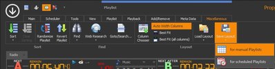 New Playlist SaveRestore Layout menu